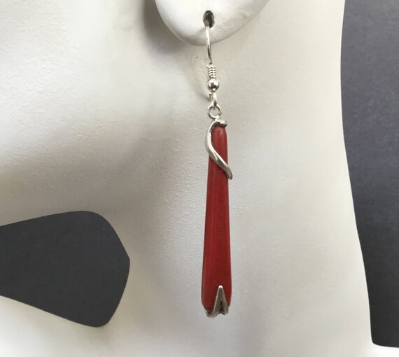 Long Red dangle earrings/ womens red earrings/red porcelain Dangles/red stone and sterling silver /long dangles