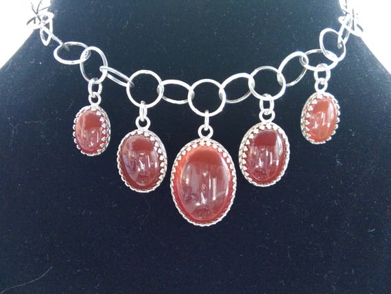 Orange Carnelian multi stone choker/Deep red orange five stone necklace/Oval carnelian cabs/five stone /blood red choker/Halloween