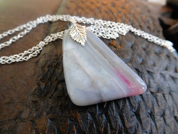 white with pink necklace/white stone pendant/ arizona agate jewelry/white stone and sterling/girls jewelry/womans jewelry