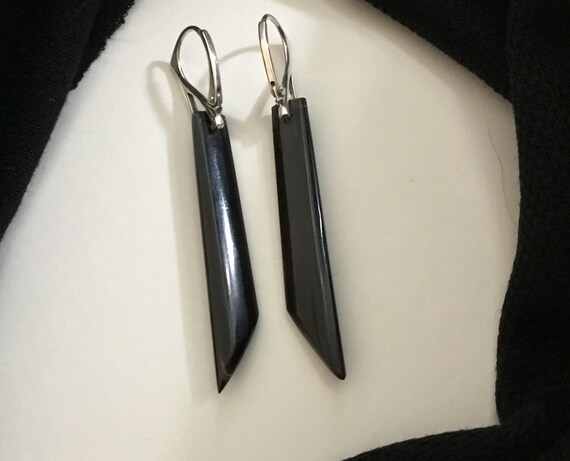 Black dangle earrings/Onyx and sterling drop earrings/long black and silver dangles/free shipping/