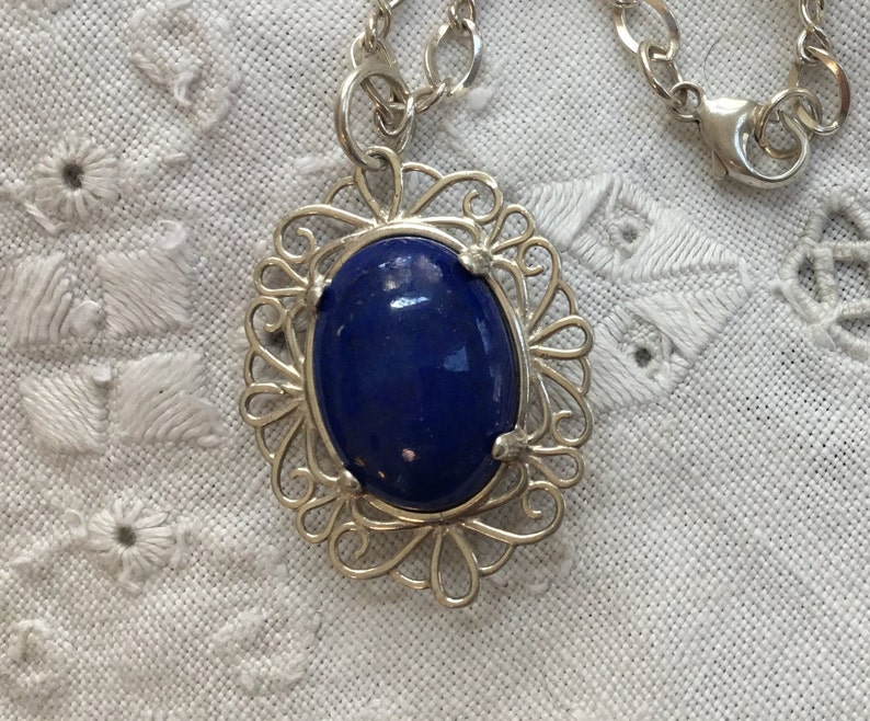 Blue and white Two sided pendantblue stone and sterling pendantvictorian pendanttwo sidedwillow ware jewelryonly stone jewelryUSA made