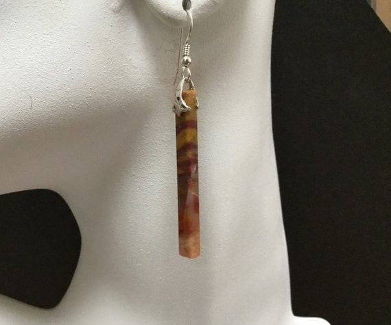 Orange,dangle earrings/autumn color stone dangles/long thin rectangle drop earrings/Filigree sterling/ halloween color