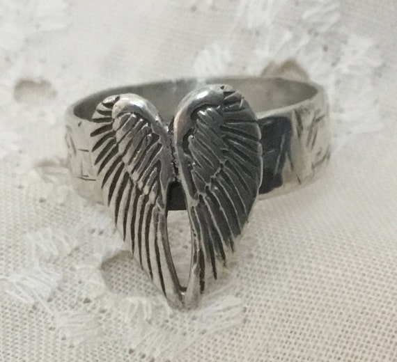 Angel wings band ring/eagle wings/Icarus ring/ Sterling jewelry /unisex jewelry/ biker chick jewelry /only stone jewelry