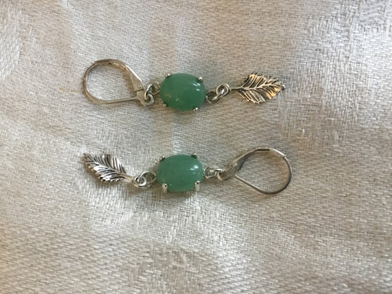 Pink rose quartz Dangles/green agate dangle earrings/pink and silver leaf earring/pink stone and sterling/rose quartz jewelry