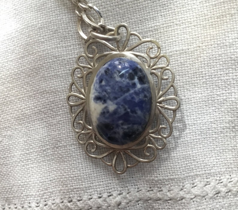 Blue and white Two sided pendantblue stone and sterling pendantvictorian pendanttwo sidedwillow ware jewelryonly stone jewelryUSA made