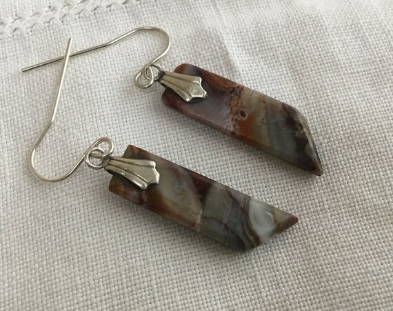Crazy lace agate dangle earrings/ short dangle earrings/ stone and sterling drop earrings/ small dangles