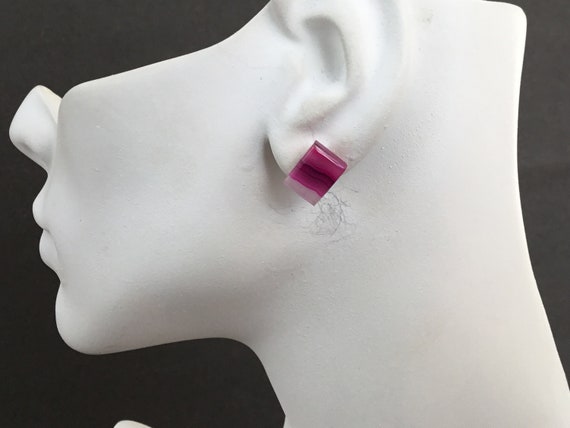 Purple stone studs/ pink stud earrings/ mauve square studs/purple agate jewelry/Womans stocking stuffer