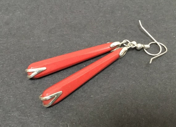 Red dangle earrings/long womens red earrings/red porcelain and sterling drops/red stone and sterling silver /long dangles