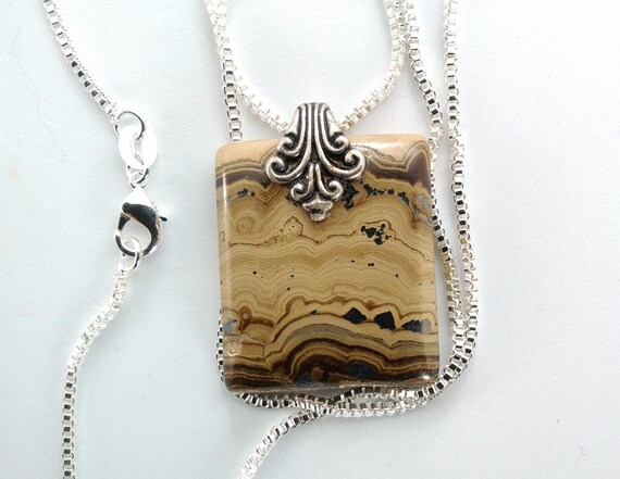 Picture jasper necklace/Schalenblende pendant /chrome picture stone/victorian bail.
