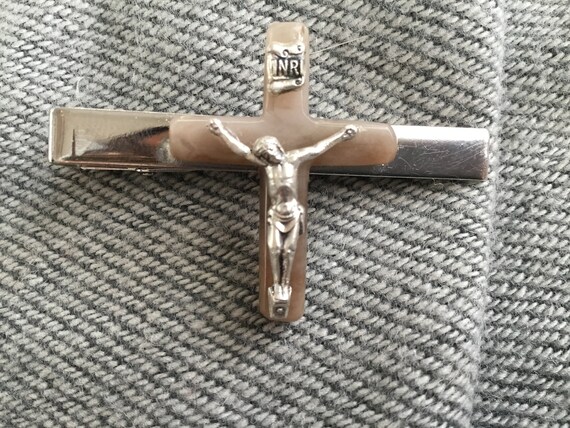 Mens crucifix tie clip/ storm agate cross tie clip/ mens christmas gift/church tie clip/ christian tie clip