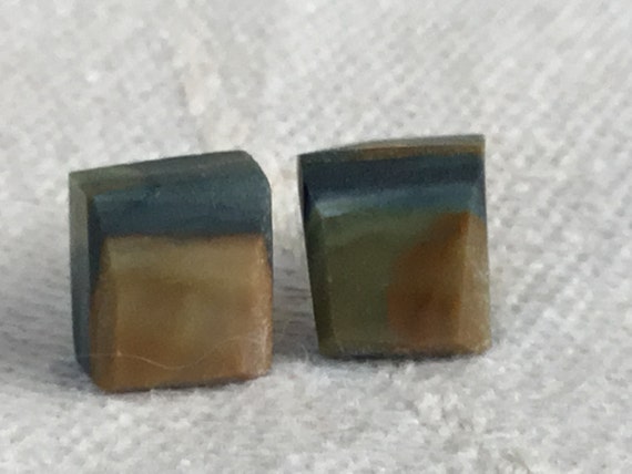 Square stone rough cut studs. Natural rustic square stud earrings. Hand made in USA