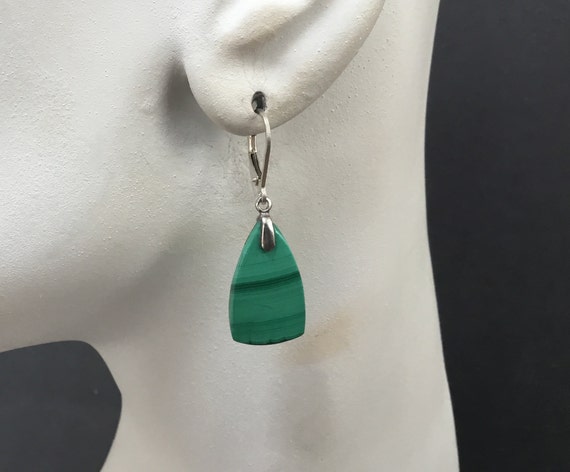 Green malichite dangle earrings/ sterling and malachite/gift for women / christmas green jewelry/silver and stone drops