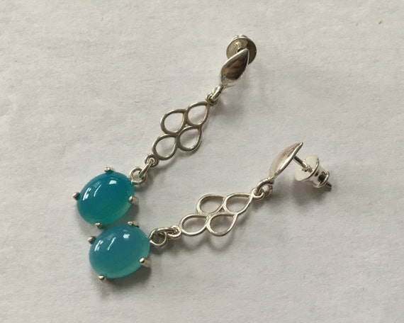 Neon blue dangle earrings/Brilliant sea foam earrings/Baby blue dangles/ long blue stone and sterling earrings