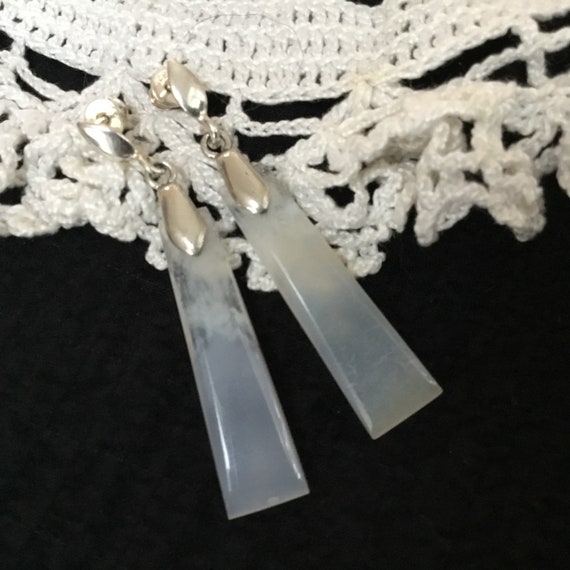 Frosted White dangle earrings/white stone and sterling/white jewelry/ white drop earrings/long white translucent dangle earrings