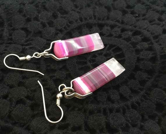 Purple dangle earrings/pink and white dangles /hot pink drop earrings/sterling and stone/Christmas gift/boho earrings/fuchsia jewelry