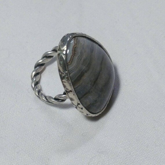 Crazy lace and sterling statement ring/Size 7 sterling ring/crazy lace oval ring/free shipping/stone and sterling