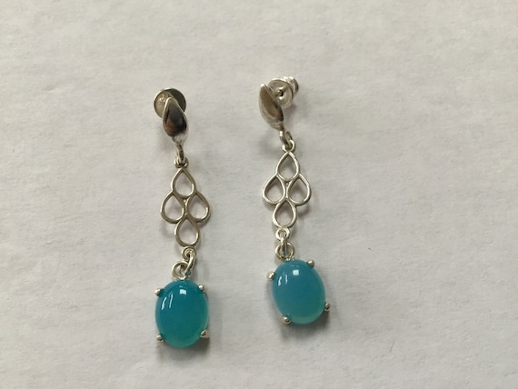 Bright blue dangle earrings/Brilliant sea foam earrings/Baby blue dangles/ long blue stone and sterling earrings