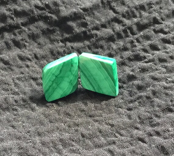 Green malachite stud earrings/diamond shaped studs/green stone studs/big studs/ green and black