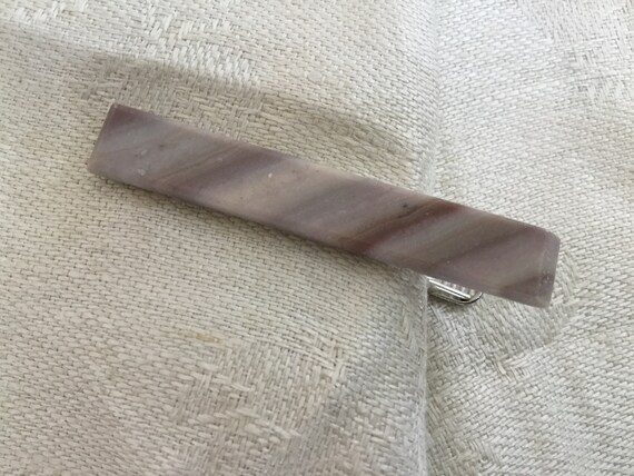 Mans purple pastel tie clip.. Pink striped stone tie bar. Mauve stone tie clip.