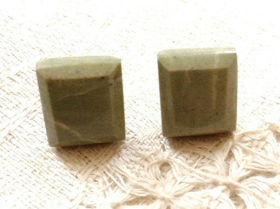 Pastel Green stud earrings. Hand made Green stone studs. Square stud earrings.Moss green jewelry.