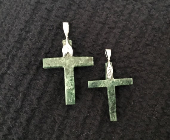 Green his and hers cross set/ Green stone and sterling cross pair/ mother and child set/ brother and sister cross set/significant other set