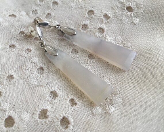 White dangle earrings/white stone and sterling/white jewelry/ white drop earrings/long white drop earrings