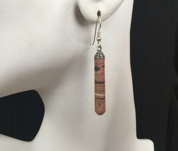 Tiger stripe dangle earrings/banded rhyolite stone jewelry/animal patterns/earth tone stone earrings/ womans rustic tribal jewelry