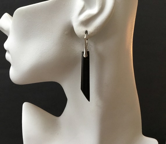 Black dangle earrings/Onyx and sterling drop earrings/long black and silver dangles/free shipping/