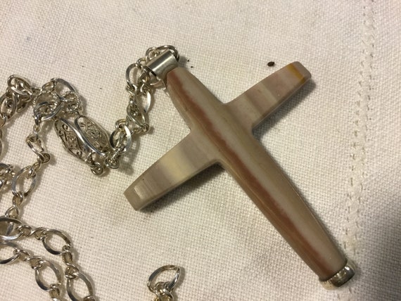 Pastel rose pink cross necklace.Stone Pectoral cross.Man or womans cross.christian jewelry.statement cross. Spiritual jewelry