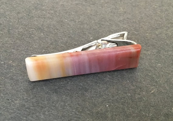 Mens petrified wood tie clip. Hand made stone tie bar. Statement tie clips. Mens tie ascessories.
