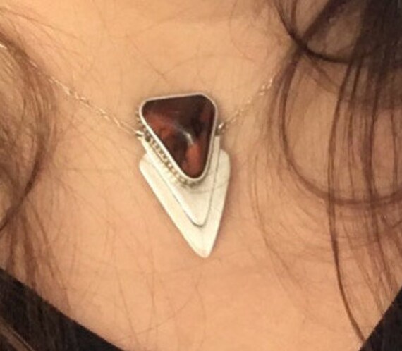 Tiger eye necklace/ Sterling Art Deco pendant/ triangle tiger eye necklace/ tiger eye and sterling/statement necklace / evening wear