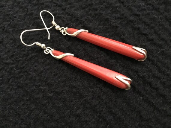 Long Christmas Red dangle earrings/ womens red earrings/red porcelain Dangles/red stone and sterling silver /stocking stuffers