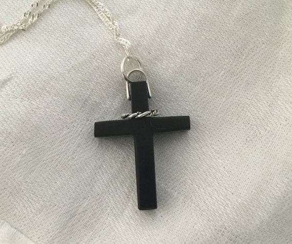 Black stone cross necklace/onyx cross/crown of thorns cross/unisex cross/christmas gift