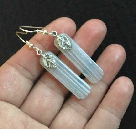 White Arizona agate earrings/white stone dangles/womans jewelry/stone and sterling