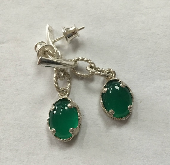 Green Cat eye filigree earrings. Green agate and sterling dangle earrings. Christmas jewelry. Maleficent jewelry
