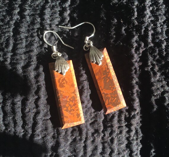 Sunburst jasper earrings/ rustic stone jewelry/ rust colored stone dangles