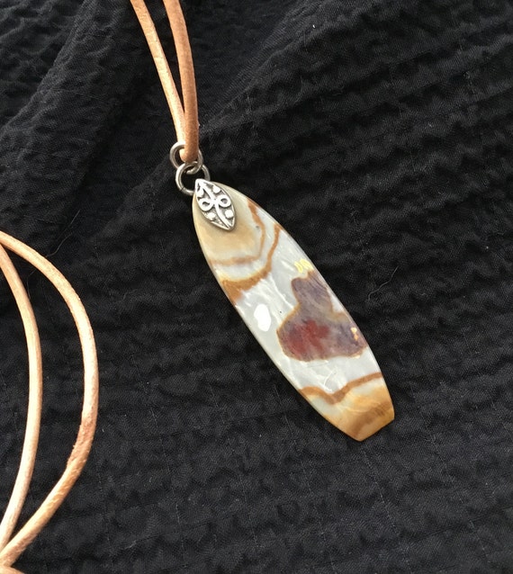 Surfboard pendant necklace/ stone and sterling surfboard/Hawaiian surf jewelry/paddle board necklace