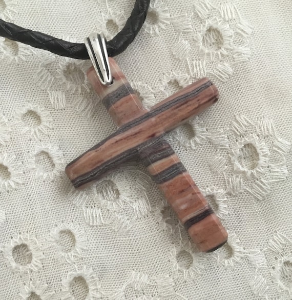 Mens tiger skin jasper stone cross/stone pectoral cross/natural stone cross necklace/stone and leather jewelry/christian jewelry