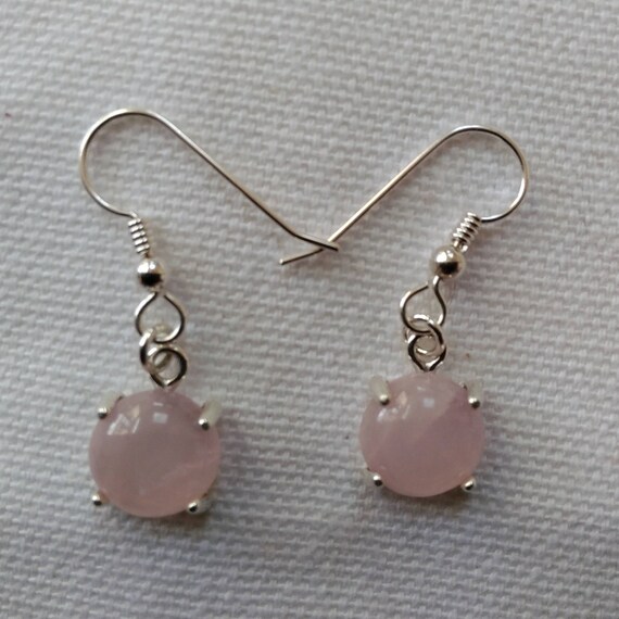 Pink round dangle earrings /round stone drops/ small sterling and stone drops/dangles for girls/ Gift for tween/womans jewelry.