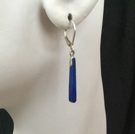 Small blue lapis lazuli dangles/thin womans earrings/lapis and sterling earrings/Christmas jewelry/boho earrings