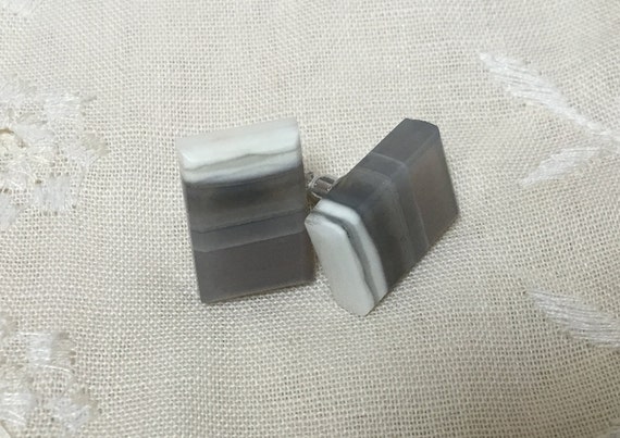 White stud earrings. white striped stone earrings. Square studs.white and gray earrings. Womens jewelry. Work jewelry.