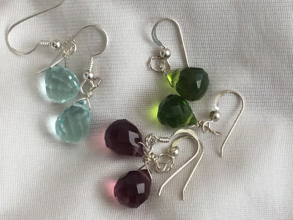 Baby blue short tear drop dangle earrings/ small teardrop stone earrings/woman,tween and girls earrings/