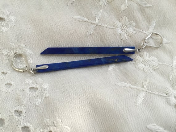 Long blue lapis earrings/lapis lazuli jewelry/blue stone earrings /evening jewelry/lapis and sterling/runway earrings/long thin dangles
