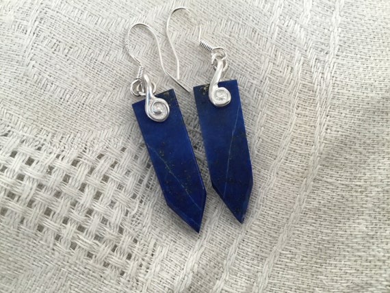 Blue lapis lazuli dangle earrings/lapis and sterling silver jewelry/blue stone drops/womans earrings