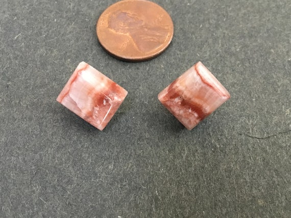 Pink and white stud earrings. Pink rectangle studs. Rhodochrosite stone stud earrings.Fuchsia studs.Tie dye earrings