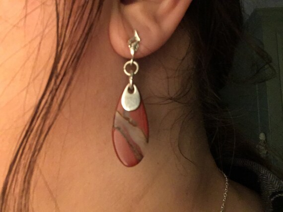 Red jasper dangle earrings/ red oval earrings/Red oval drop earrings/ rustic sterling and stone jewelry/boho earrings/