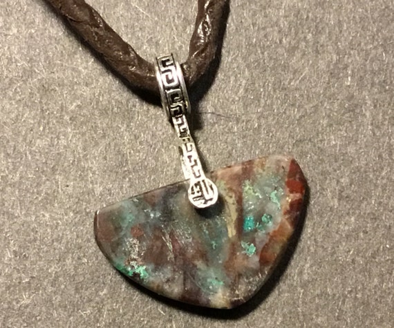 Mans Green stone pendant/ Amazonite necklace/Blue green stone / stone and leather pendant/ unisex jewelry