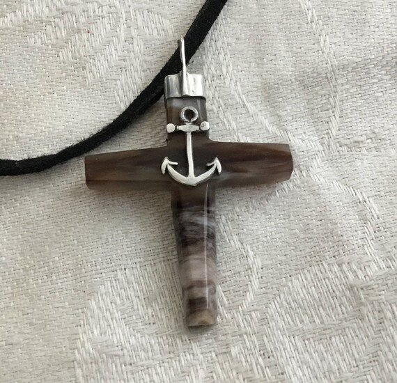 Mans boating cross/anchor cross/storm agate cross pendant/mans fishing cross/catholic man/Gloucester fisherman cross/christmas gift for him