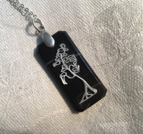 Tree jewelry/black stone tree necklace/onyx and silver pendant/black stone and sterling jewelry/tree of life/ giving tree necklace