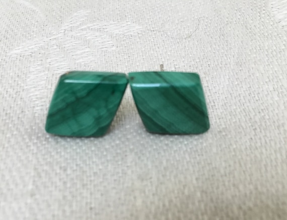 Green malachite stud earrings/diamond shaped studs/green stone studs/big studs/ green and black